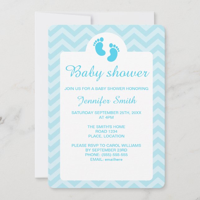 Blue Baby Footprint Silhouette Baby Shower Inbjudningar (Framsida)