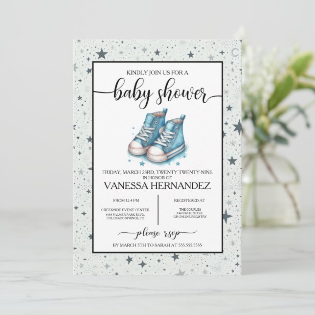 Blue Baby High Toppar Baby Shower Inbjudningar (Stående Fram)