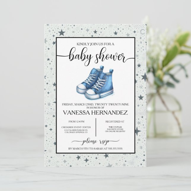 Blue Baby High Toppar Baby Shower Inbjudningar (Stående Fram)
