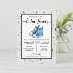 Blue Baby High Toppar Baby Shower Inbjudningar