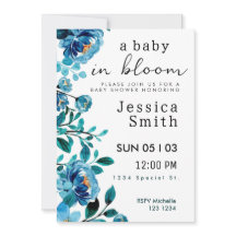 Blue Baby i Bloom Baby Shower Inbjudan