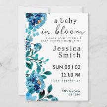 Blue Baby i Bloom Baby Shower Inbjudan
