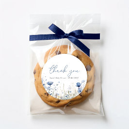 Blue Baby i bloom Wildblommor Shower Favor Sticker Runt Klistermärke