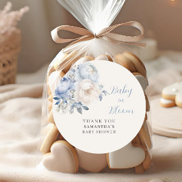 Blue Baby in Bloom Blommigt Boy Shower Runt Klistermärke