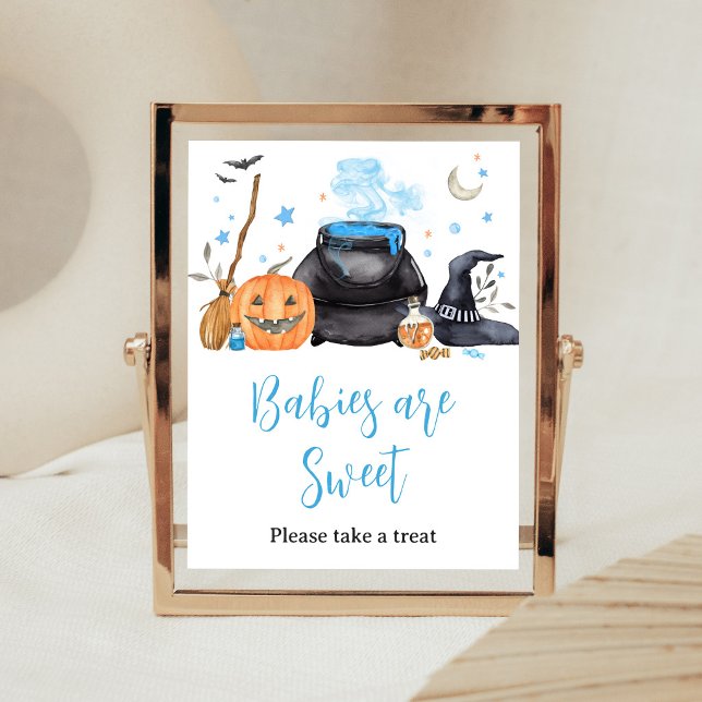 Blue Baby is Brewing Bebisar är söta skylt (Baby is Brewing Witch Baby Shower Babies are Sweet Sign)