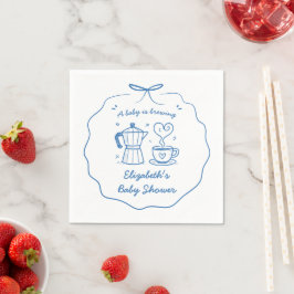 Blue Baby Is Brewing Coffee Baby Shower Napkin Pappersservett