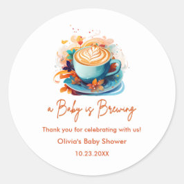 Blue Baby is Brewing Coffee Baby Shower Thank You Runt Klistermärke