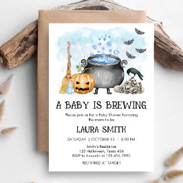 Blue Baby is Brewing Halloween Baby Shower Inbjudningar