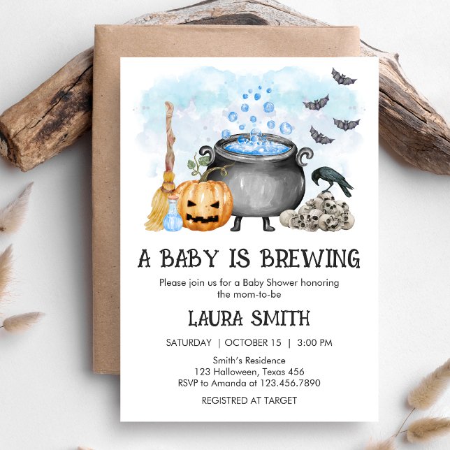 Blue Baby is Brewing Halloween Baby Shower Inbjudningar (Blue Baby is Brewing Halloween Baby Shower Invitation)
