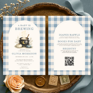 Blue Baby Is Brewing Halloween Pojke Baby Shower Inbjudningar