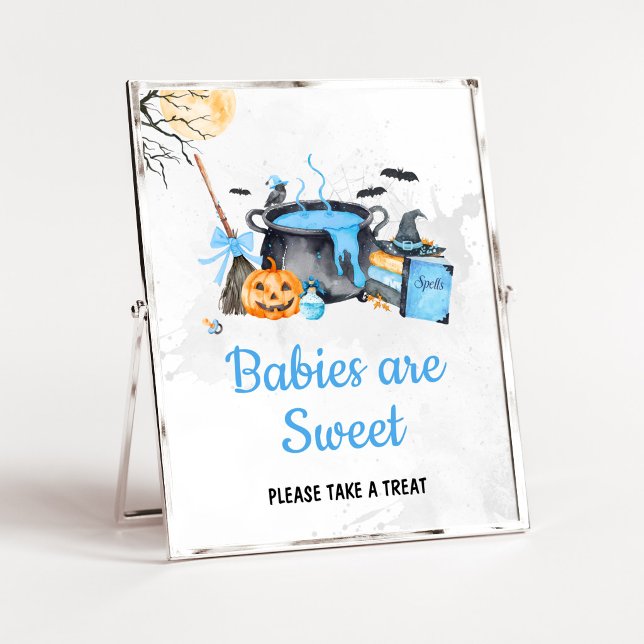 Blue Baby is Brewing Häx Babys är söta skylt (Boy Halloween Witch Baby Shower Babies are Sweet Sign)
