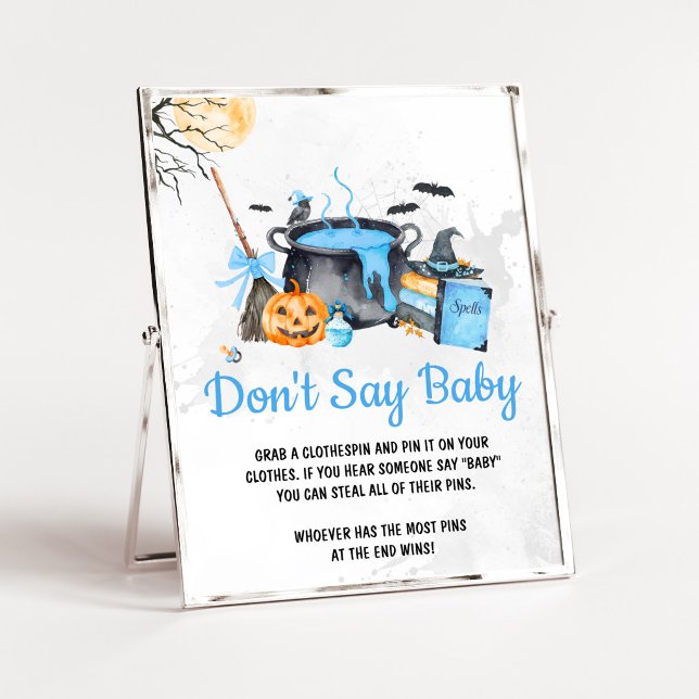 Blue Baby is Brewing Häxa Säga Inte Bebis Skylt (Boy Halloween Witch Baby Shower Don't Say Baby Sign)