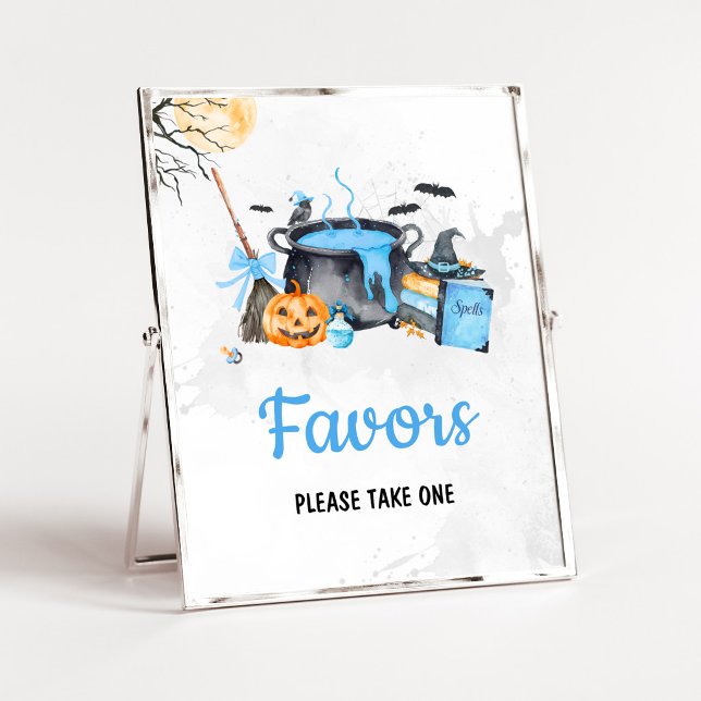 Blue Baby is Brewing Häxgunstecken Poster (Boy Halloween Witch Baby Shower Favors SIgn)