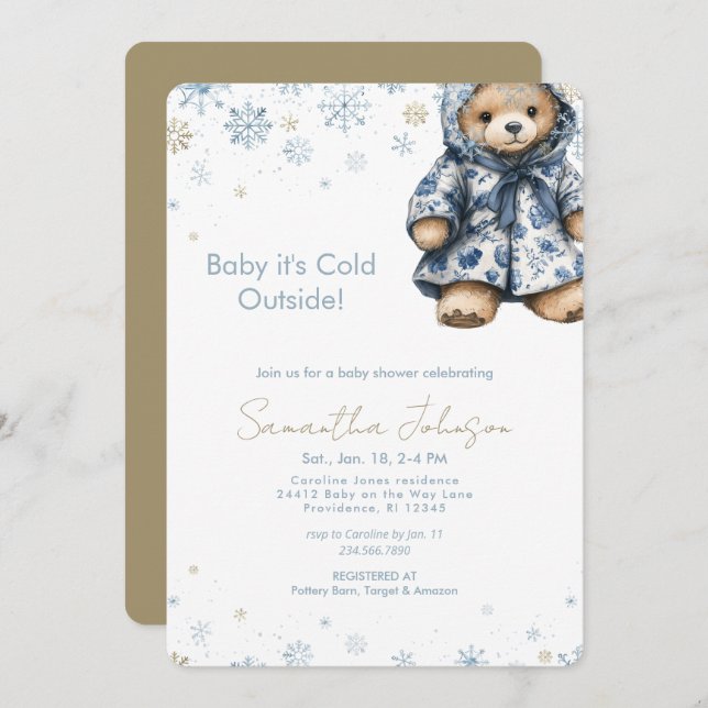 Blue Baby It's Cold Outside Teddy Bear Inbjudningar (Fram/baksida)