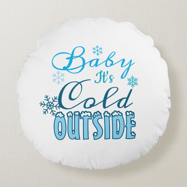 Blue Baby It's Cold Outside Winter Snowflake Kid's Rund Kudde (Framsidan)