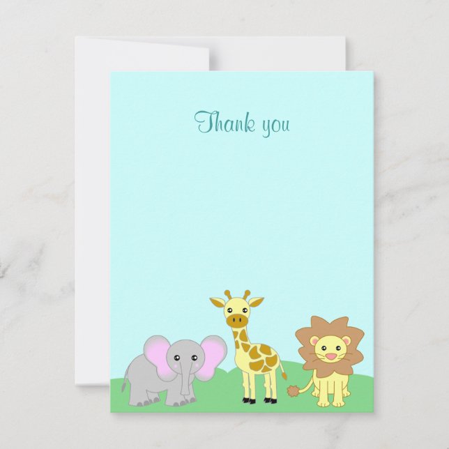 Blue Baby Jungle Animals Flat Tackkort Anteckningskort (Framsida)