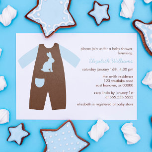 Blue Baby Outfit Boy Baby Shower Inbjudningar