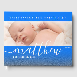 Blue Baby Photo Baptism Christening Kor Glitter Gästböcker