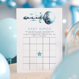Blue Baby Rattle Boy Baby Shower Bingo Game Card Inbjudningar