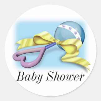 Blue Baby Rattle Det är en pojke Runt Klistermärke
