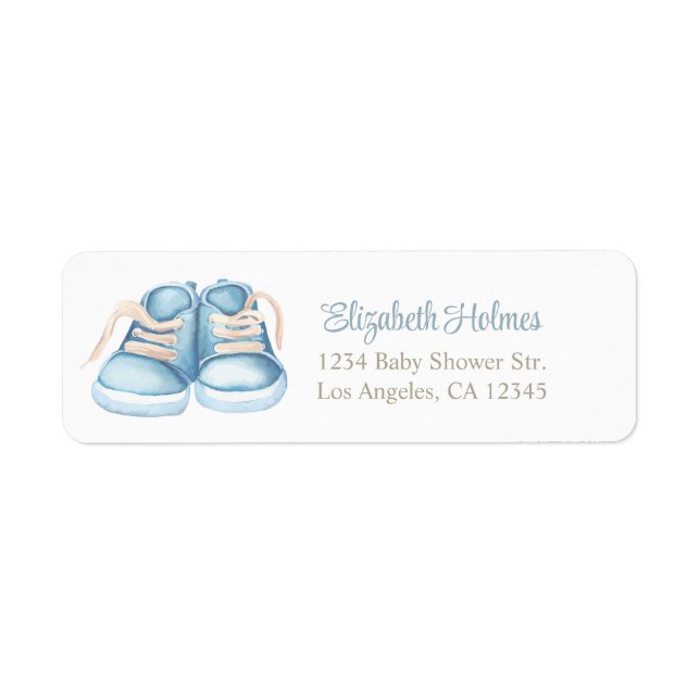 Blue Baby Shoes Baby Shower Address Label. Returadress Etikett (Framsidan)
