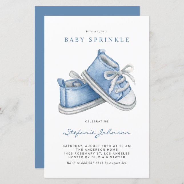 Blue Baby Shoes Boy Baby Sprinkle-inbjudan (Fram/baksida)