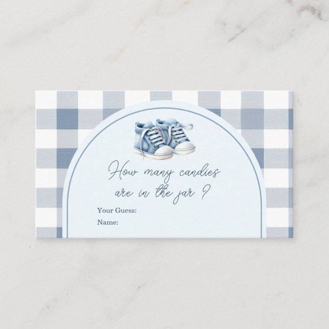 Blue Baby Shoes Gingham Booties How Many Candies Tilläggskort (Framsida)