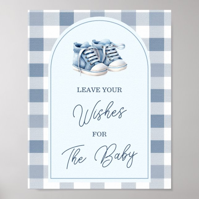 Blue Baby Shoes Gingham Booties Leave Your Wishes Poster (Framsidan)