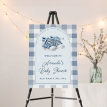 Blue Baby Shoes Gingham Boy Baby Shower Welcome