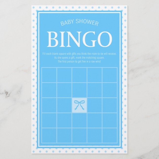 Blue Baby Shower Bingo Polka dots och Ribbon Brevpapper (Framsida)