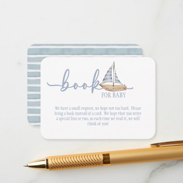 Blue Baby Shower Book for Baby Enclosure Card Tilläggskort (Fram/Back In Situ)