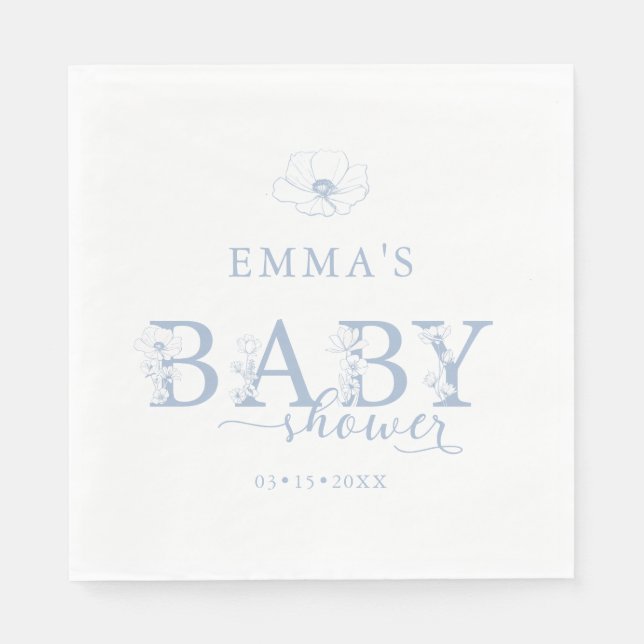 Blue Baby Shower | Elegant Wildflower Floral Pappersservett (Framsidan)