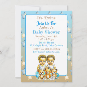 Blue Baby Shower för afrikansk Twin Boy Inbjudningar