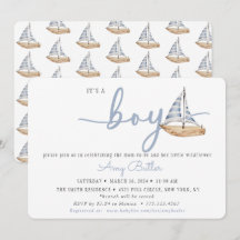 Blue Baby Shower Invitation with Sailboats