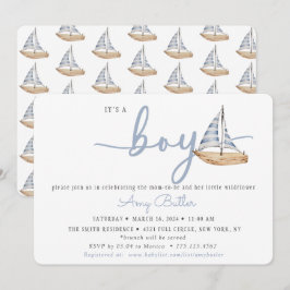 Blue Baby Shower Invitation with Sailboats Inbjudningar