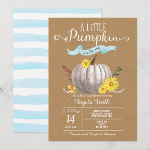 Blue Baby Shower Little Pumpkin Fall Inbjudan Kraf