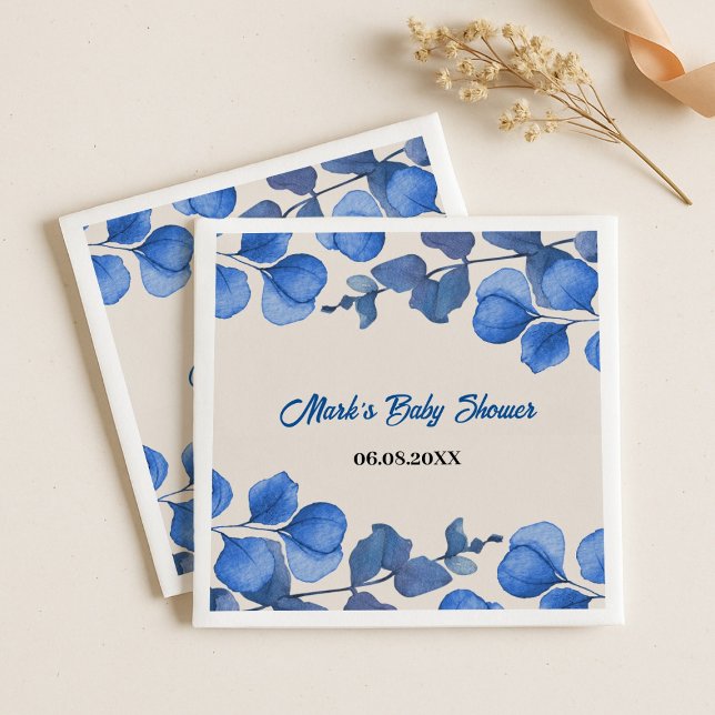 Blue Baby Shower Napkin – Custom Name & Event  Pappersservett (Skapare uppladdad)