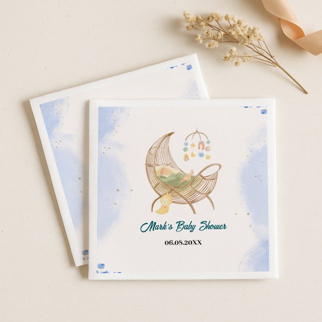 Blue Baby Shower Paper Napkins – Custom Baby Name  Pappersservett (Skapare uppladdad)