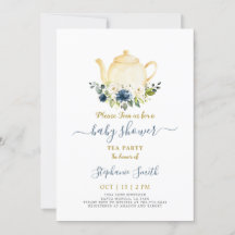 Blue Baby Shower Par-Tea-inbjudan