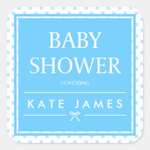 Blue Baby Shower Polka dots och Ribbon Fyrkantigt Klistermärke