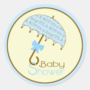 Blue Baby Shower Umbrella Sticker Runt Klistermärke