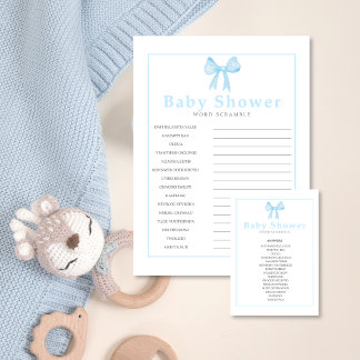 Blue Baby Shower Word Scramble Answer Sheet-Print Brevhuvud
