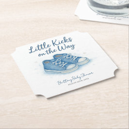 Blue Baby Sneakers Baby Shower Underlägg Papper