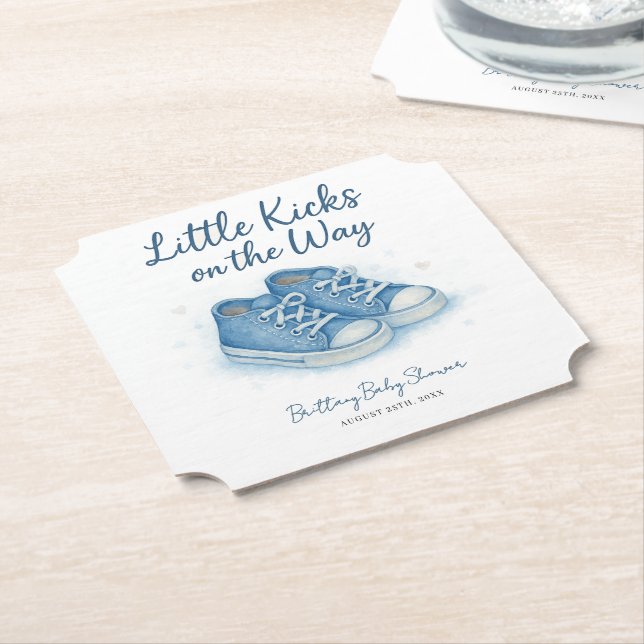 Blue Baby Sneakers Baby Shower Underlägg Papper (Vinklad)