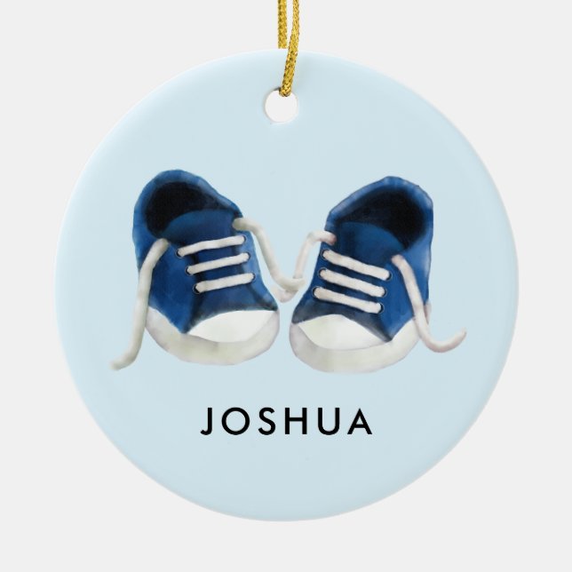 Blue Baby Sneakers Ornament, julklapp Märkre Julgransprydnad Keramik (Framsidan)