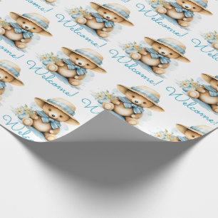 Blue Baby Välkommen Nalle Gift Wrapping Papper Presentpapper