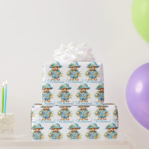 Blue Baby Välkommen Nalle Gift Wrapping Papper Presentpapper