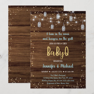 Blue BabyQ Rustic String Ljus BBQ Baby Shower Inbjudningar