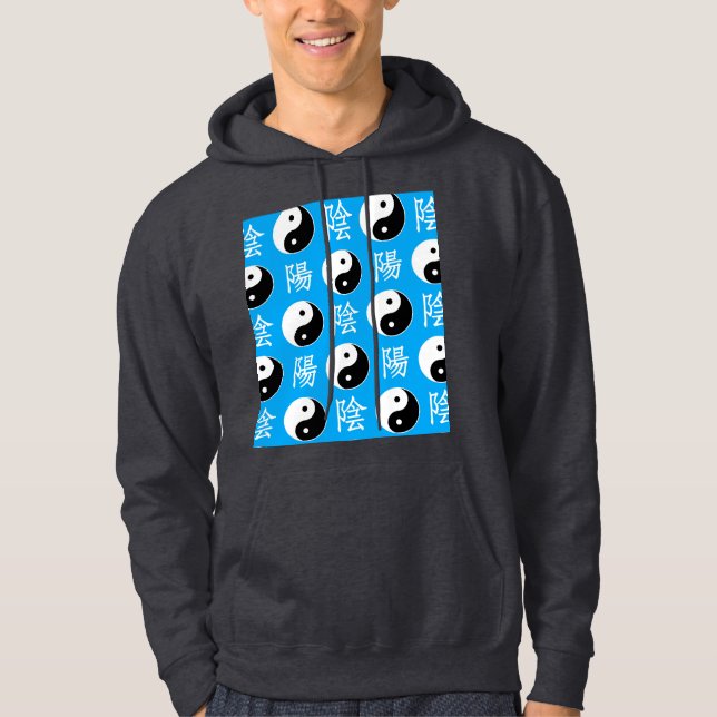 Blue Background Chinese Yinyang Mönster Hoodie (Framsida)