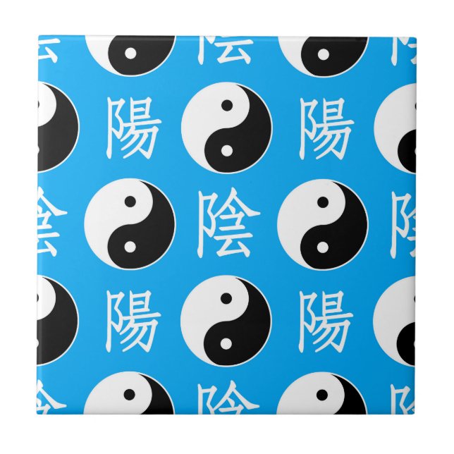 Blue Background Chinese Yinyang Mönster Kakelplatta (Framsidan)